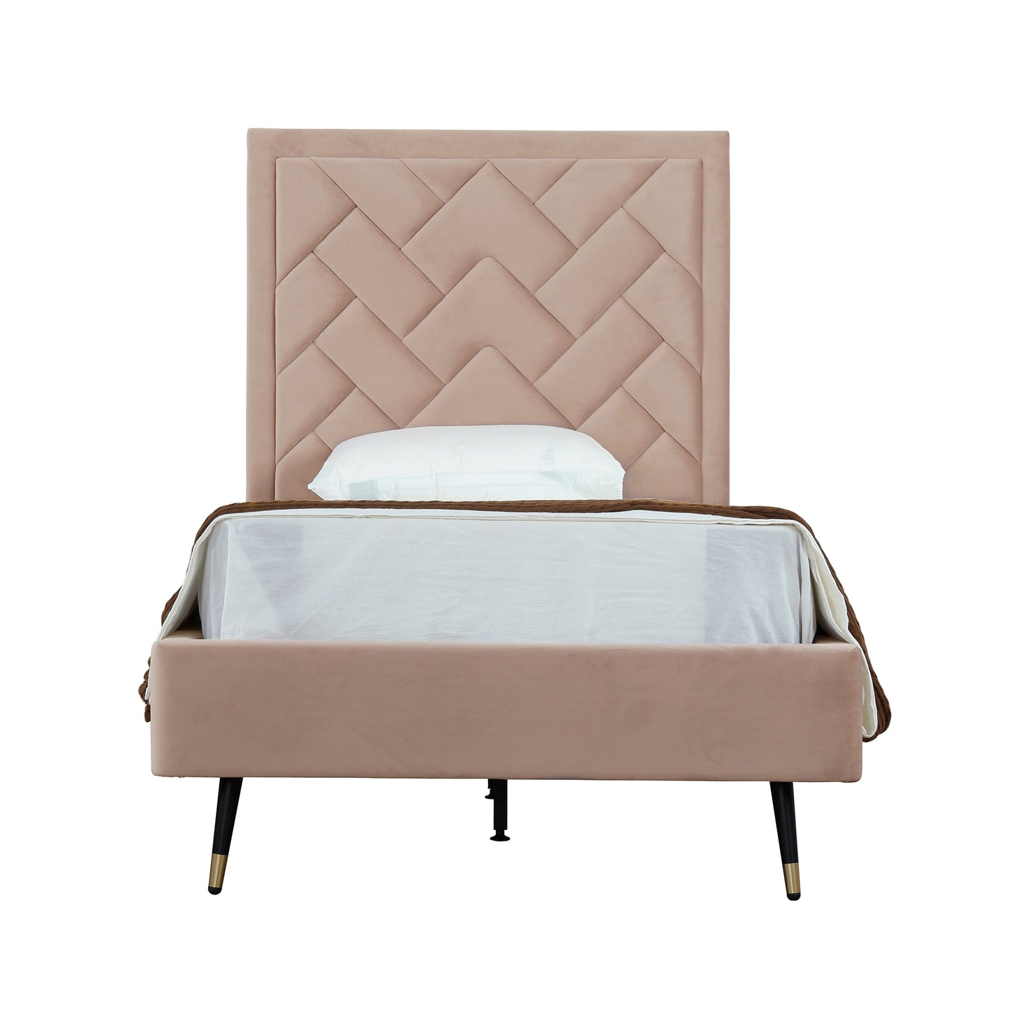 Manhattan Comfort Crosby Modern Twin-Size Upholstered Velvet Bedframe and Headboard in Nude BD009-TW-ND