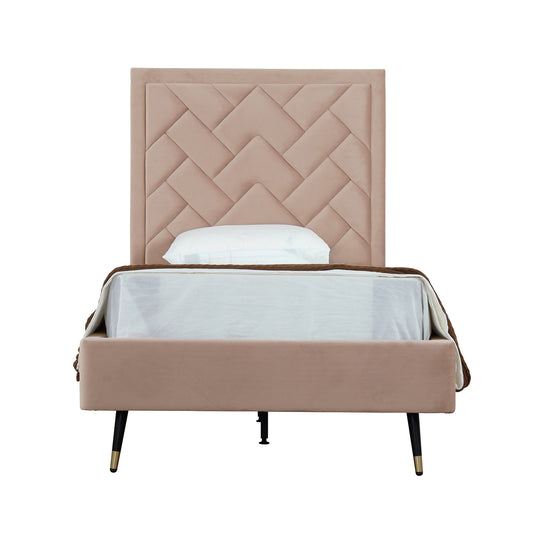 Manhattan Comfort Crosby Modern Twin-Size Upholstered Velvet Bedframe and Headboard in Nude BD009-TW-ND