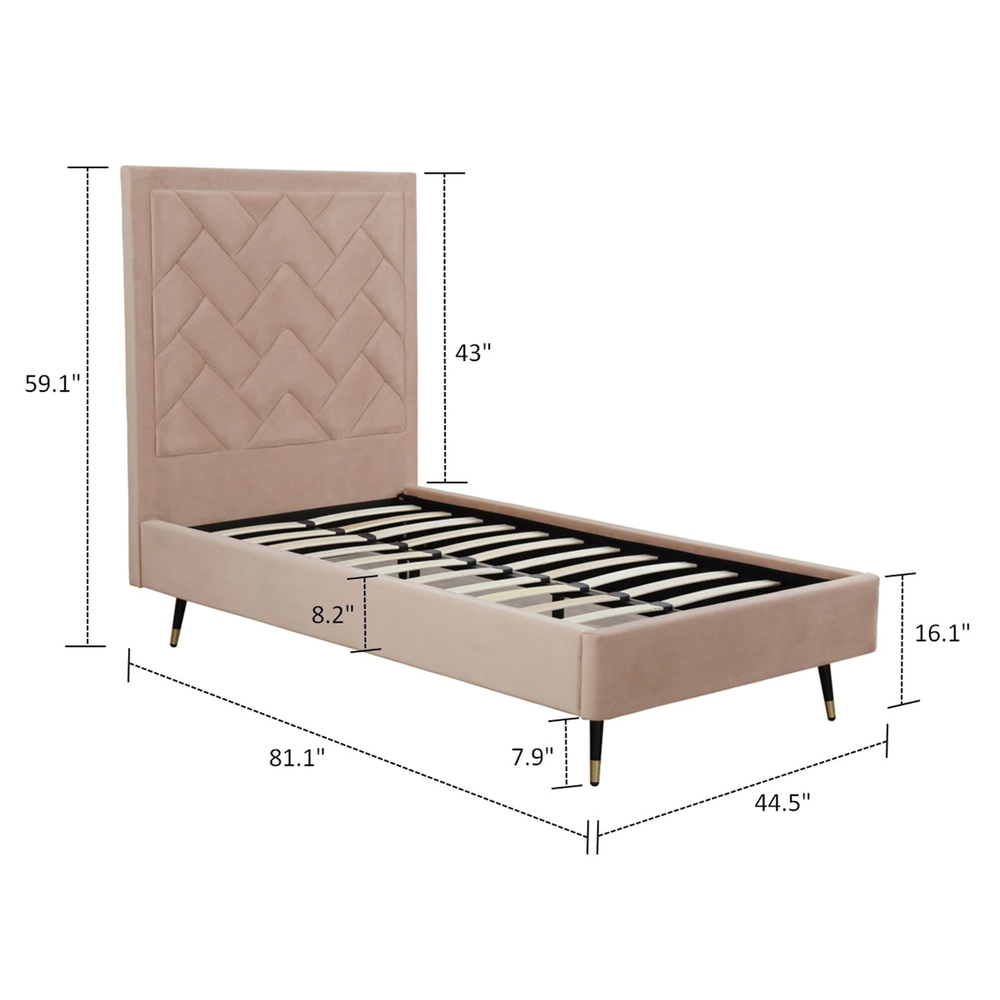 Manhattan Comfort Crosby Modern Twin-Size Upholstered Velvet Bedframe and Headboard in Nude BD009-TW-ND