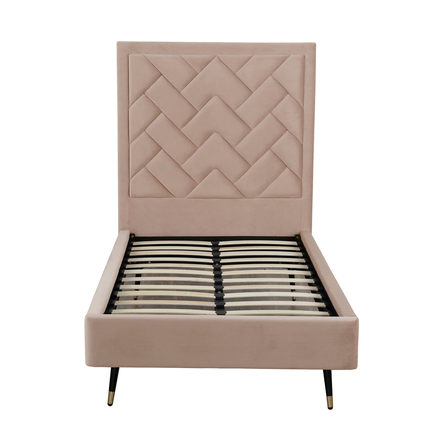 Manhattan Comfort Crosby Modern Twin-Size Upholstered Velvet Bedframe and Headboard in Nude BD009-TW-ND