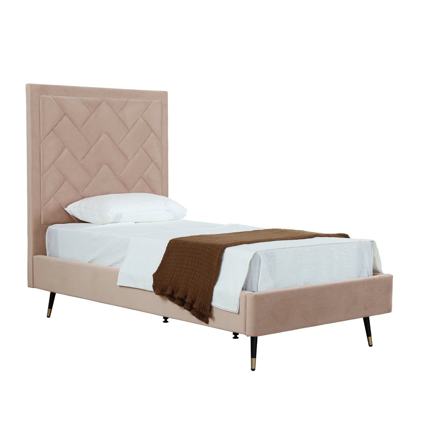 Manhattan Comfort Crosby Modern Twin-Size Upholstered Velvet Bedframe and Headboard in Nude BD009-TW-ND