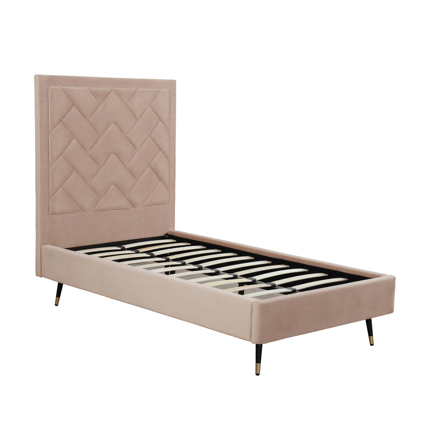 Manhattan Comfort Crosby Modern Twin-Size Upholstered Velvet Bedframe and Headboard in Nude BD009-TW-ND