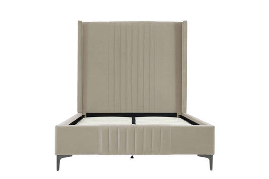 Manhattan Comfort Promenade Mid-Century Modern Velvet Upholstered 48" Bed in Rustic Taupe BD010-48-RT