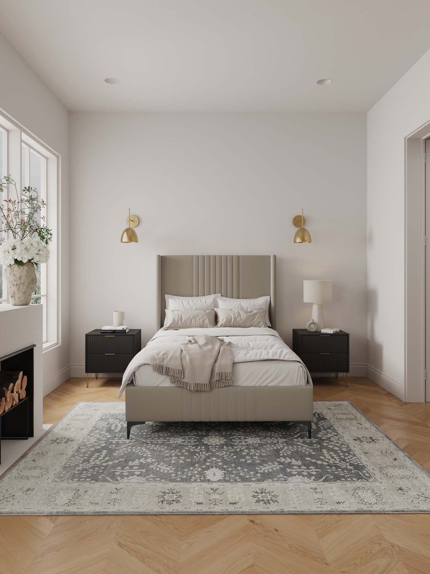 Manhattan Comfort Promenade Mid-Century Modern Velvet Upholstered Bed