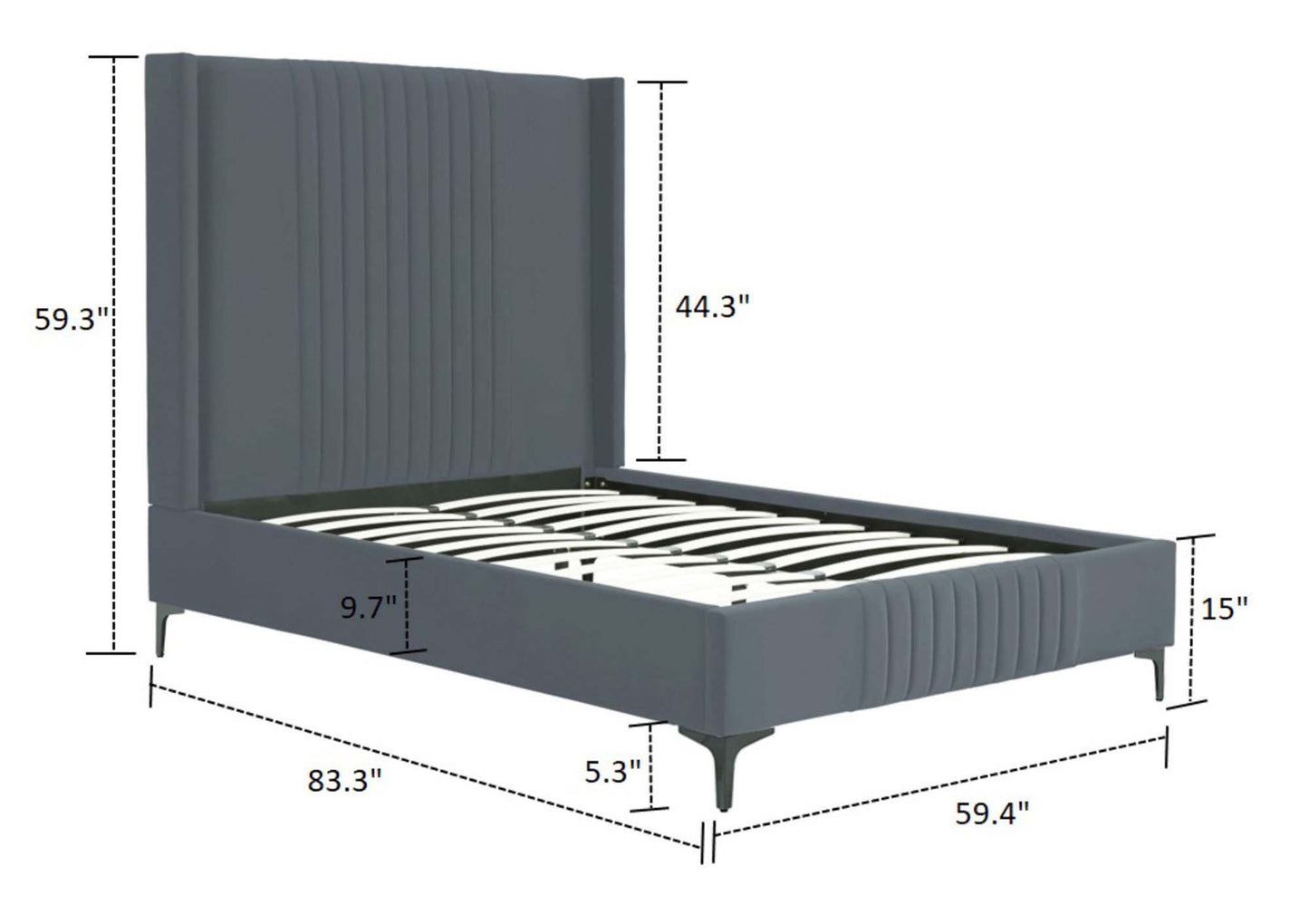 Promenade Mid-Century Modern Upholstered Velvet Full Bed in Gray BD010-FL-GY