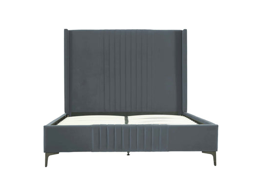 Manhattan Comfort Promenade Mid-Century Modern Velvet Upholstered Queen-Size Bed in Grey BD010-QN-GY