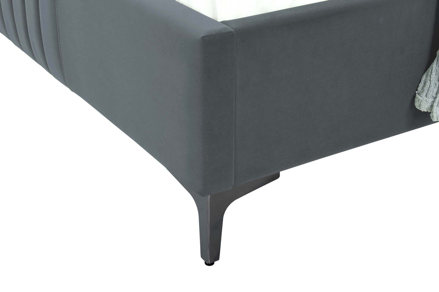 Manhattan Comfort Promenade Mid-Century Modern Velvet Upholstered Queen-Size Bed in Grey BD010-QN-GY