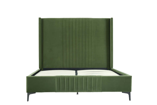Manhattan Comfort Promenade Mid-Century Modern Velvet Upholstered Queen-Size Bed in Moss Green BD010-QN-MG