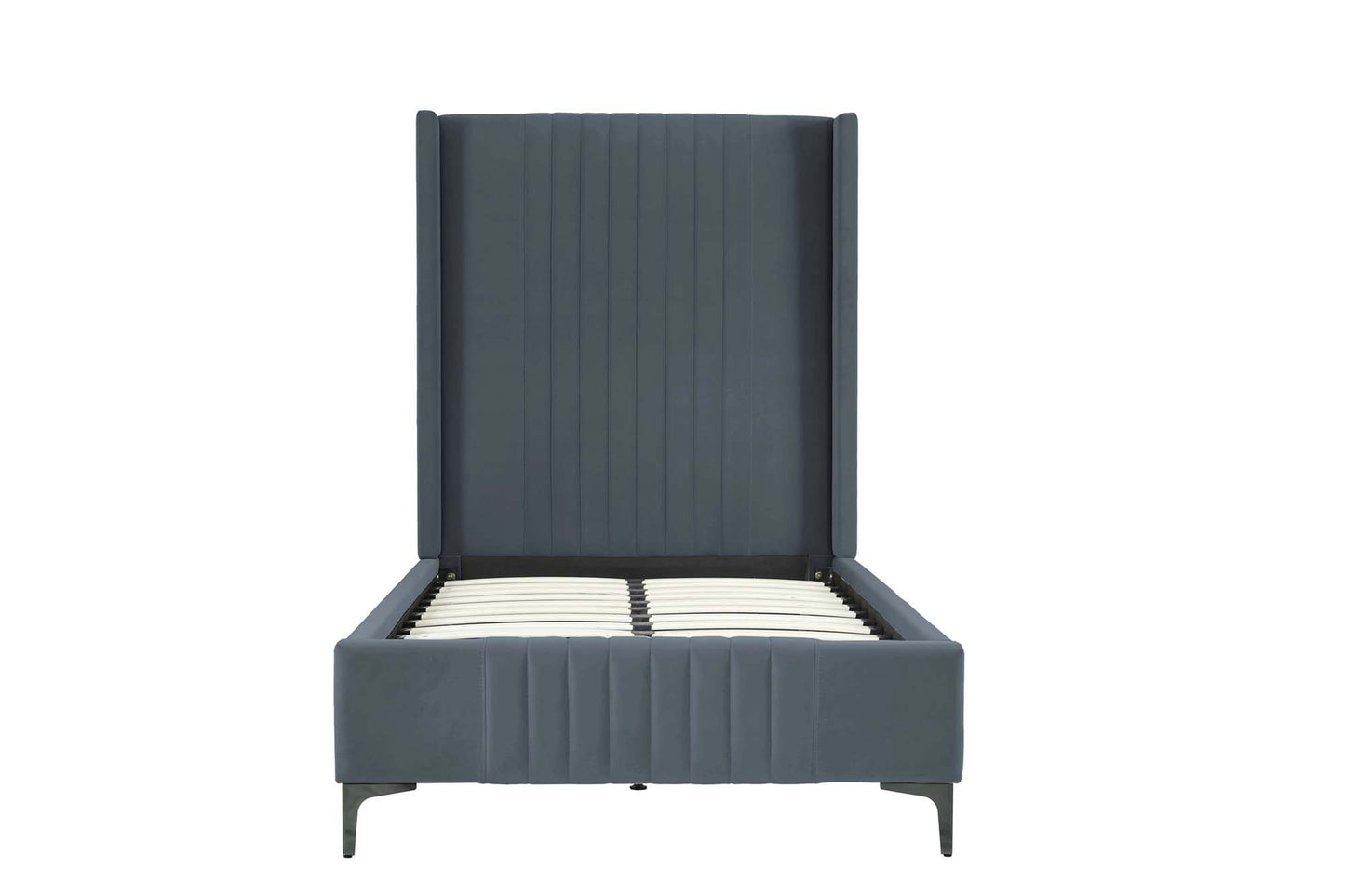 Manhattan Comfort Promenade Mid-Century Modern Velvet Upholstered Twin-Size Bed in Grey BD010-TW-GY