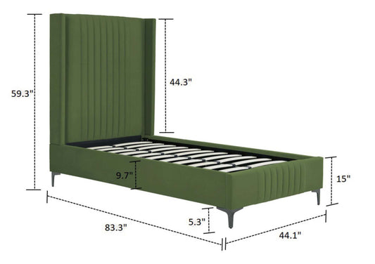 Manhattan Comfort Promenade Mid-Century Modern Velvet Upholstered Twin-Size Bed in Moss Green BD010-TW-MG