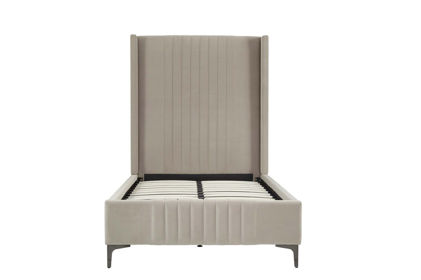 Manhattan Comfort Promenade Mid-Century Modern Velvet Upholstered Twin-Size Bed in Rustic Taupe BD010-TW-RT