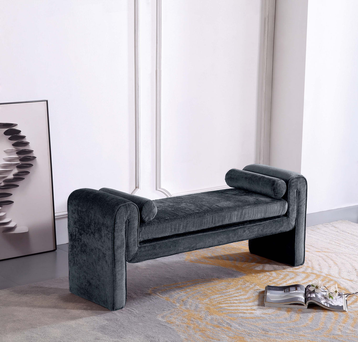 Concord Modern Glam Chenille Accent Bench in Black BE001-BK