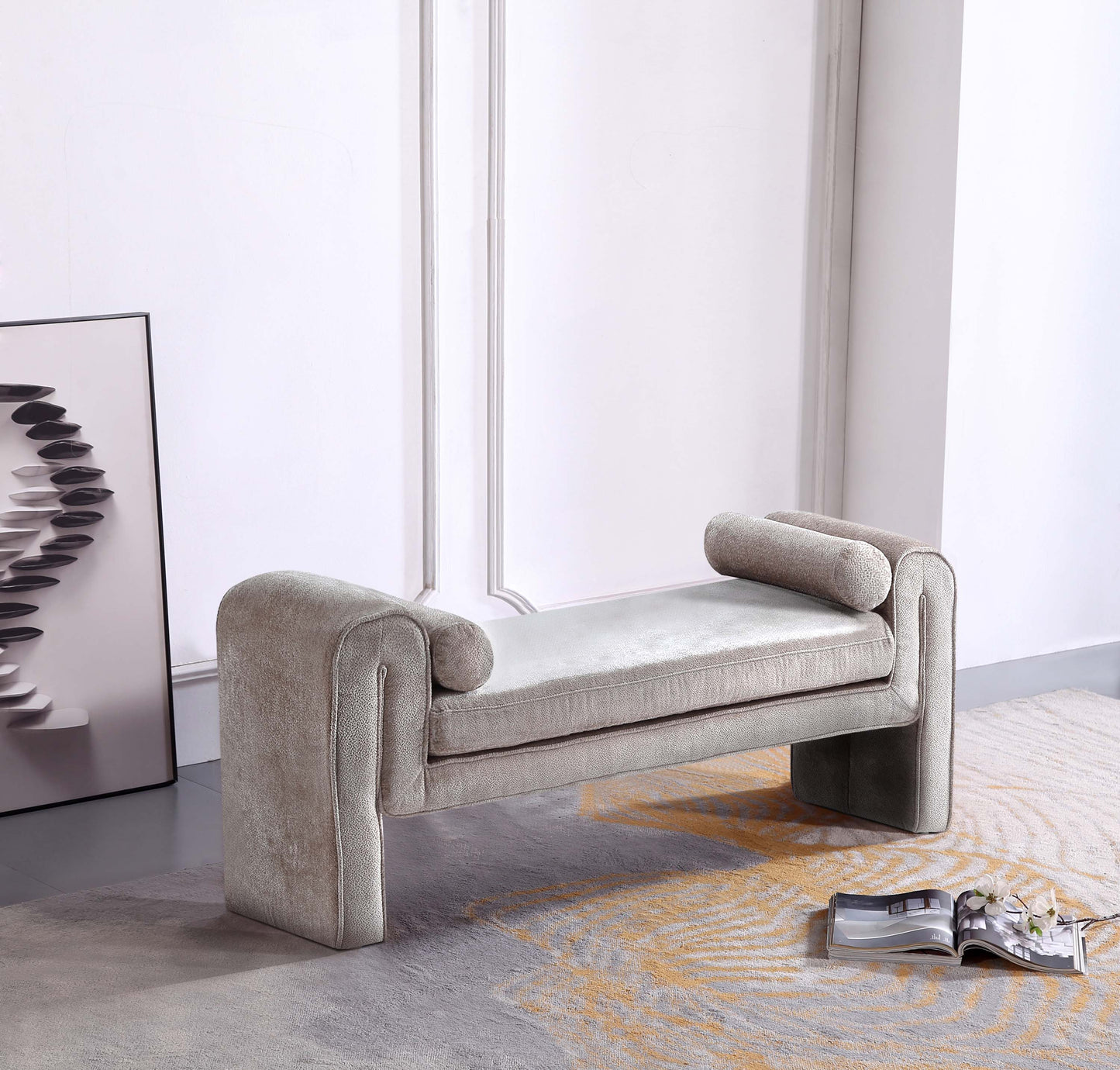 Concord Modern Glam Chenille Accent Bench in Dove BE001-DO