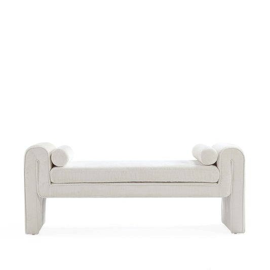 Concord Modern Glam Chenille Accent Bench in Ivory BE001-IV
