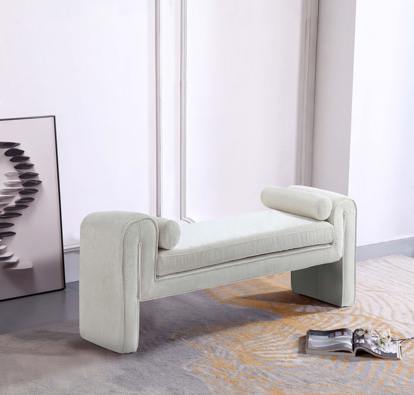 Concord Modern Glam Chenille Accent Bench in Ivory BE001-IV
