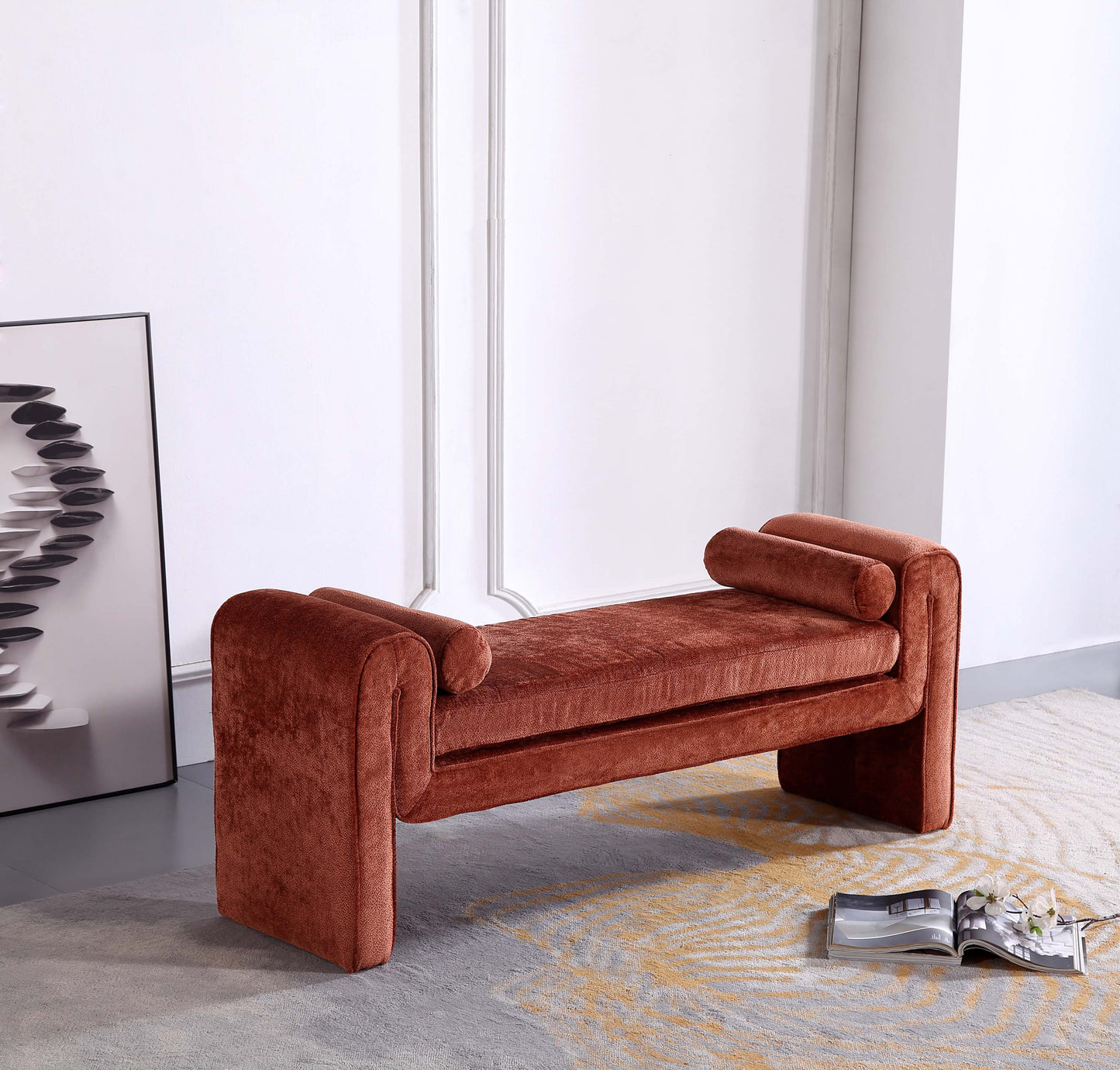 Concord Modern Glam Chenille Accent Bench in Terracotta BE001-TR