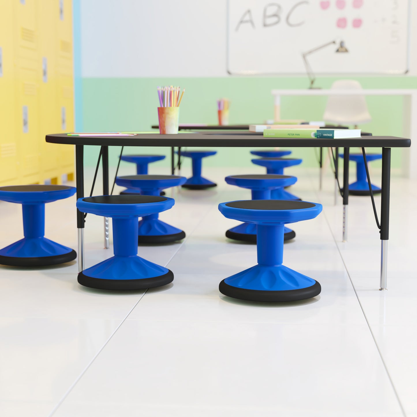 Lucas Fixed Height Kids Flexible Active Stool for Classroom and Home with Non-Skid Bottom in Blue, 12" Seat Height Blue