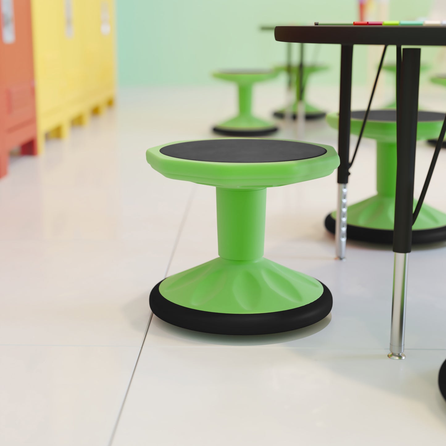 Lucas Fixed Height Kids Flexible Active Stool for Classroom and Home with Non-Skid Bottom in Green, 12" Seat Height Green