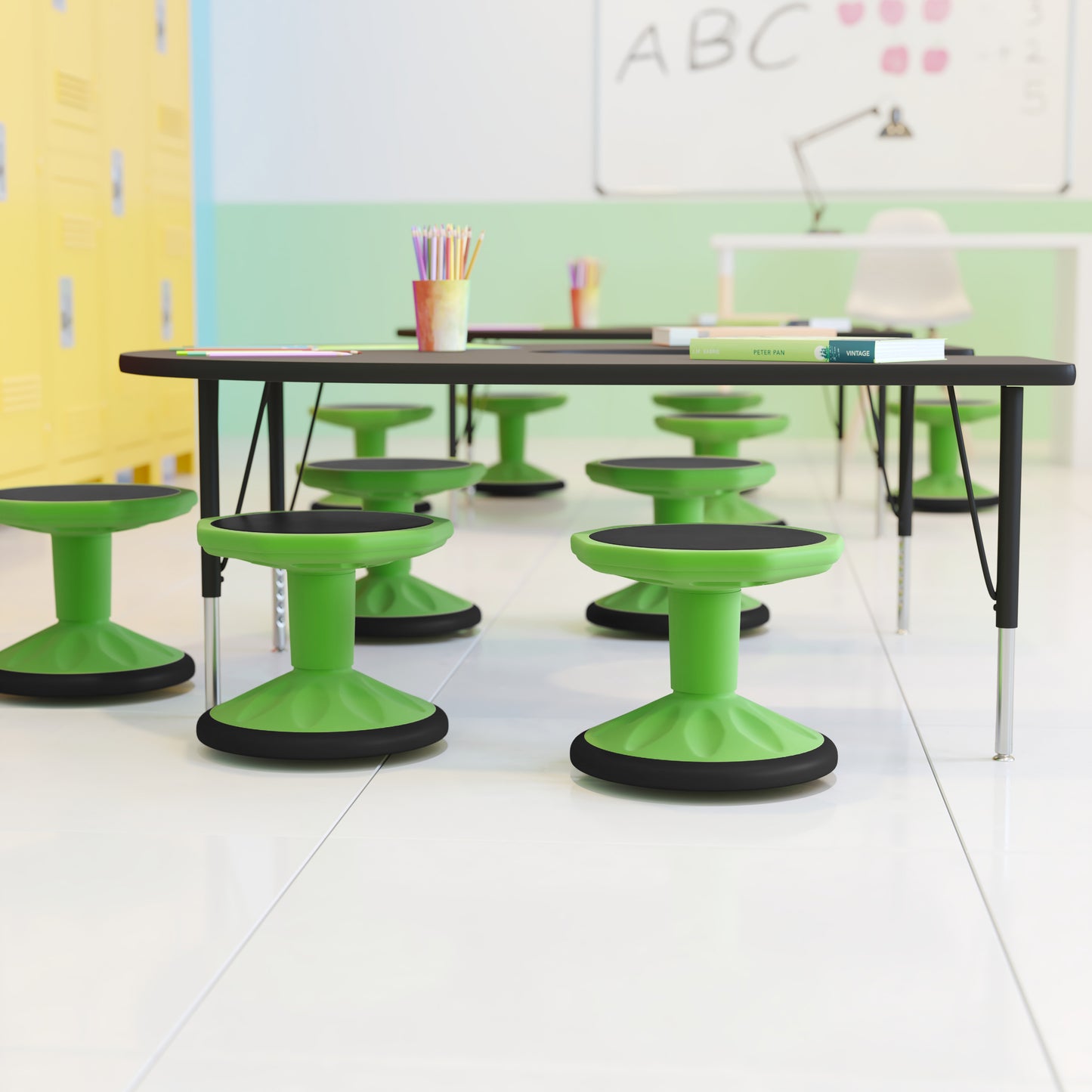 Lucas Fixed Height Kids Flexible Active Stool for Classroom and Home with Non-Skid Bottom in Green, 12" Seat Height Green