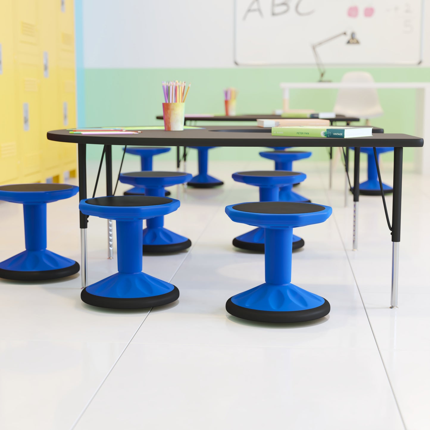 Lucas Fixed Height Kids Flexible Active Stool for Classroom and Home with Non-Skid Bottom in Blue, 14" Seat Height Blue