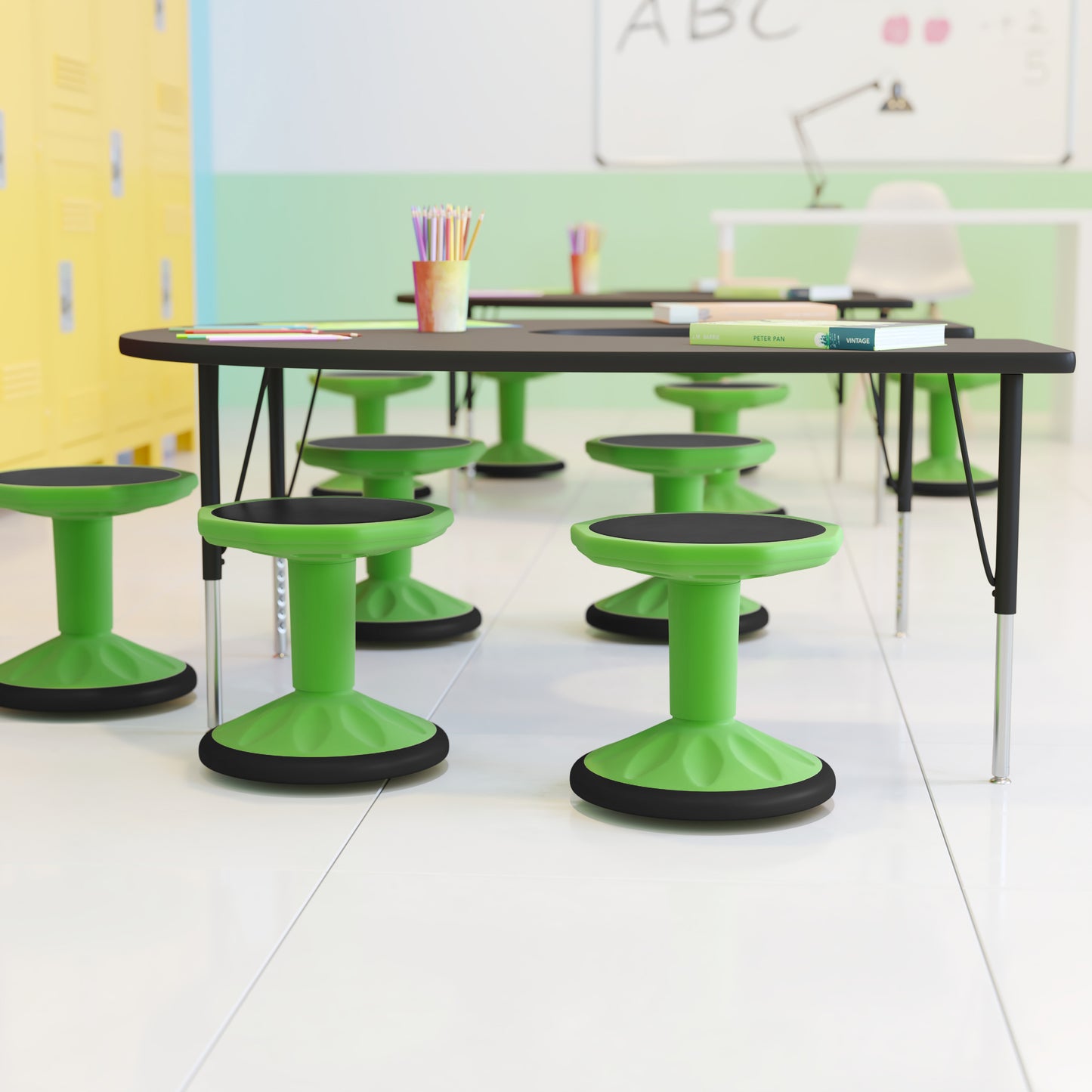 Lucas Fixed Height Kids Flexible Active Stool for Classroom and Home with Non-Skid Bottom in Green, 14" Seat Height Green