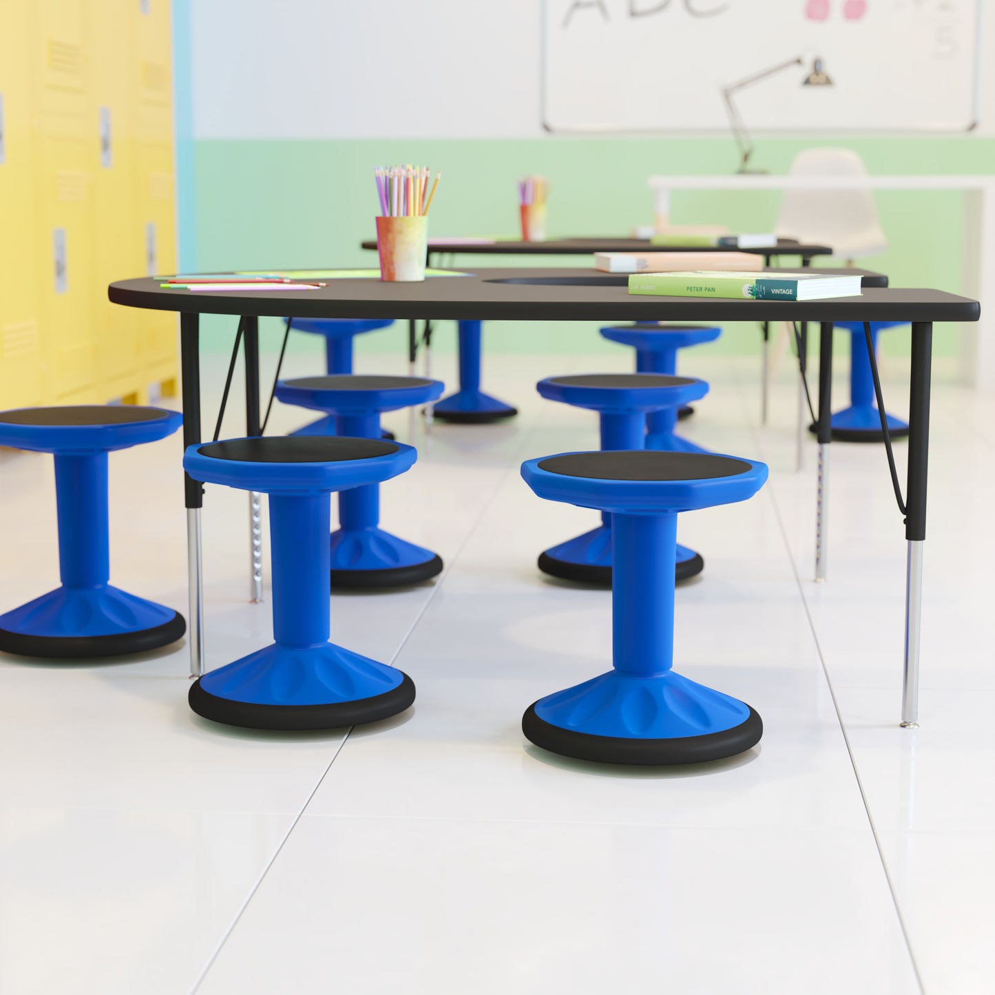 Lucas Fixed Height Kids Flexible Active Stool for Classroom and Home with Non-Skid Bottom in Blue, 16" Seat Height Blue