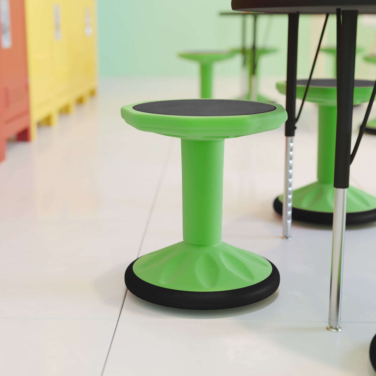 Lucas Fixed Height Kids Flexible Active Stool for Classroom and Home with Non-Skid Bottom in Green, 16" Seat Height Green BFT-9001F-16-GRN-GG