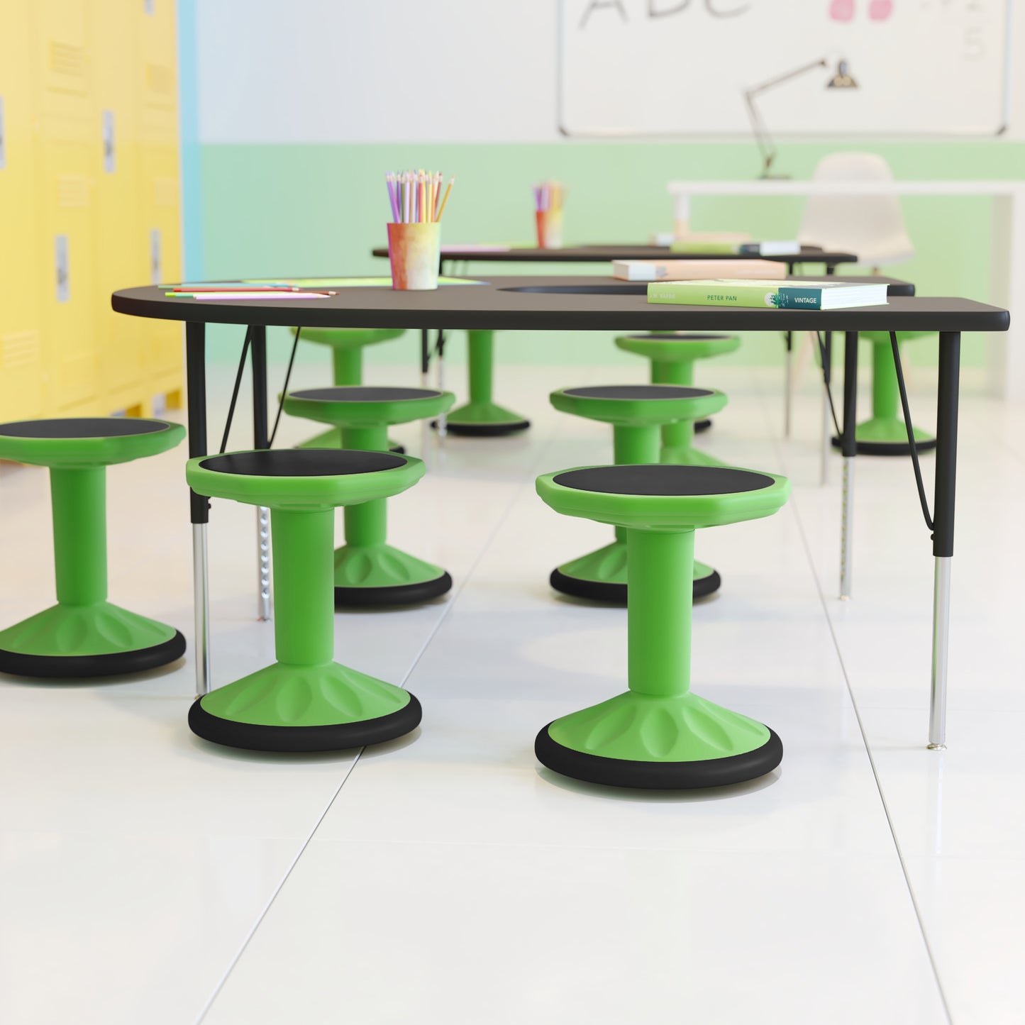 Lucas Fixed Height Kids Flexible Active Stool for Classroom and Home with Non-Skid Bottom in Green, 16" Seat Height Green BFT-9001F-16-GRN-GG
