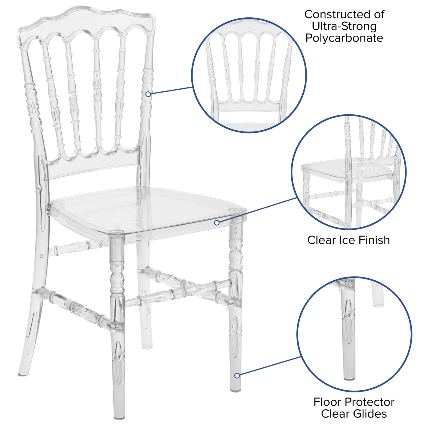 Flash Elegance Crystal Ice Napoleon Stacking Chair Crystal Ice