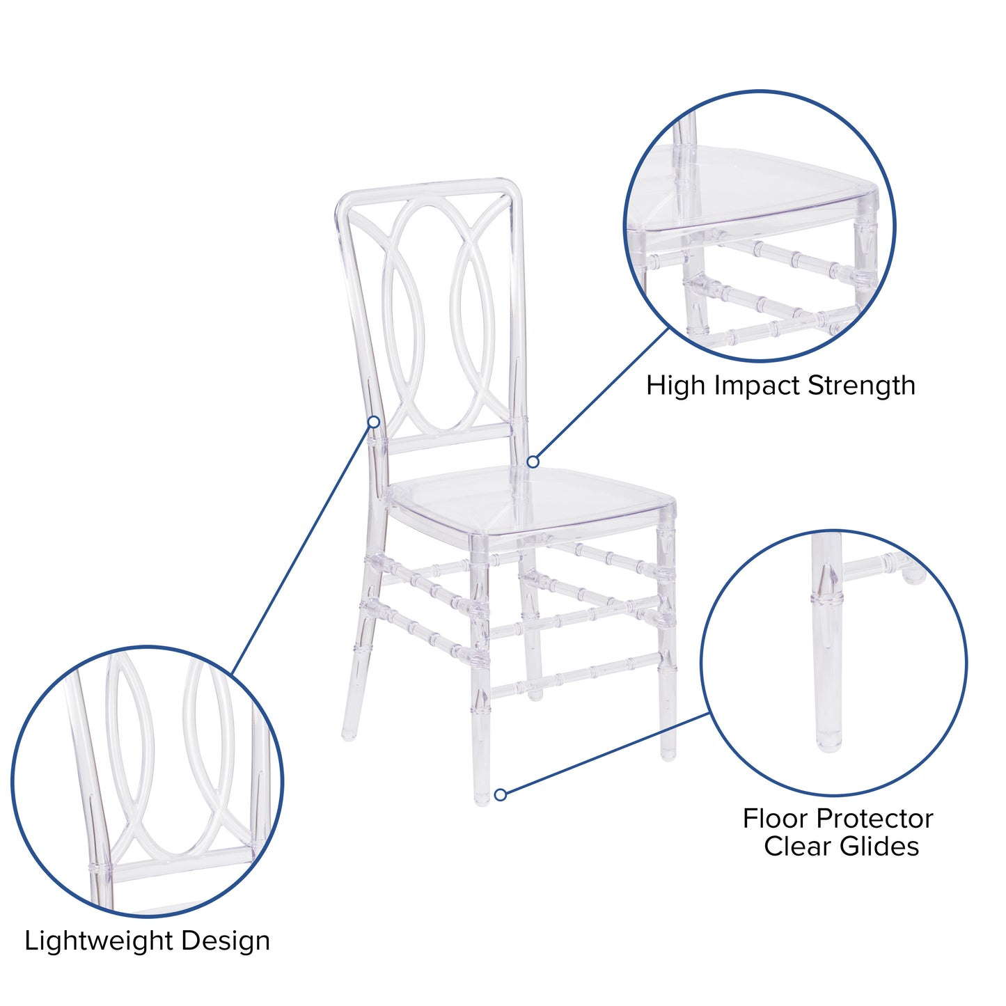 Flash Elegance Crystal Ice Stacking Chair with Designer Back - Event Chair - UV Resistant Crystal Ice