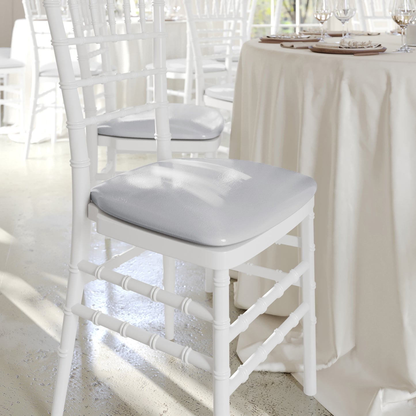 Louise Hard Silver Vinyl Chiavari Chair Cushion Silver Vinyl