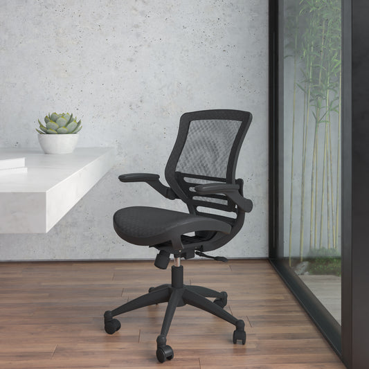 Warfield Mid-Back Transparent Black Mesh Executive Swivel Office Chair with Black Frame and Flip-Up Arms Black Mesh/Black Frame BL-8801X-BK-GG