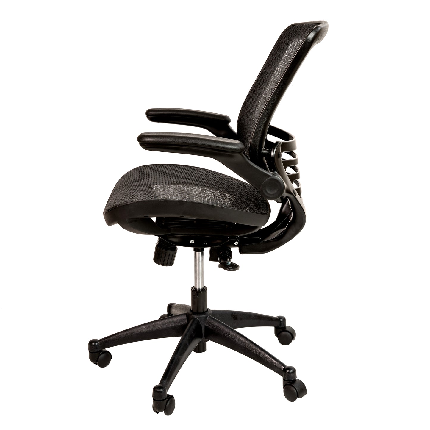 Warfield Mid-Back Transparent Black Mesh Executive Swivel Office Chair with Black Frame and Flip-Up Arms Black Mesh/Black Frame