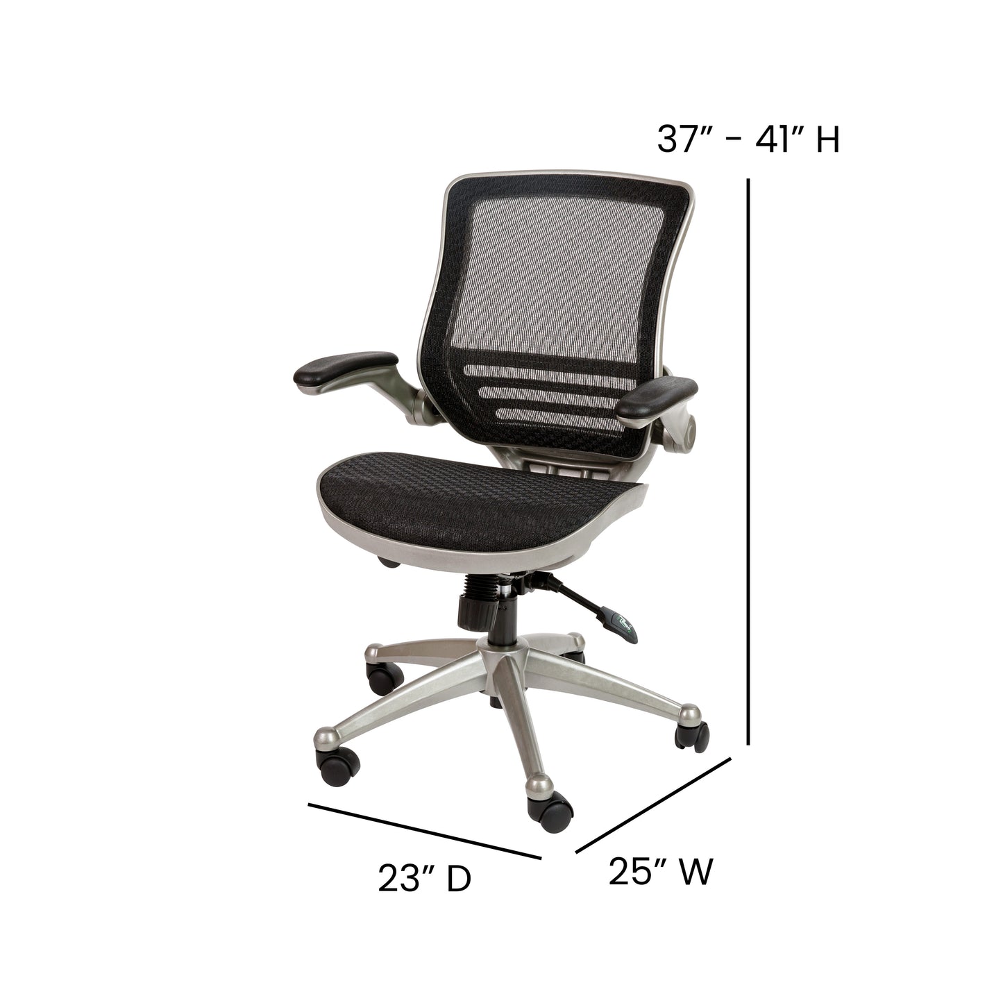 Warfield Mid-Back Transparent Black Mesh Executive Swivel Office Chair with Graphite Silver Frame and Flip-Up Arms Black Mesh/Graphite Silver Frame BL-8801X-BK-GR-GG