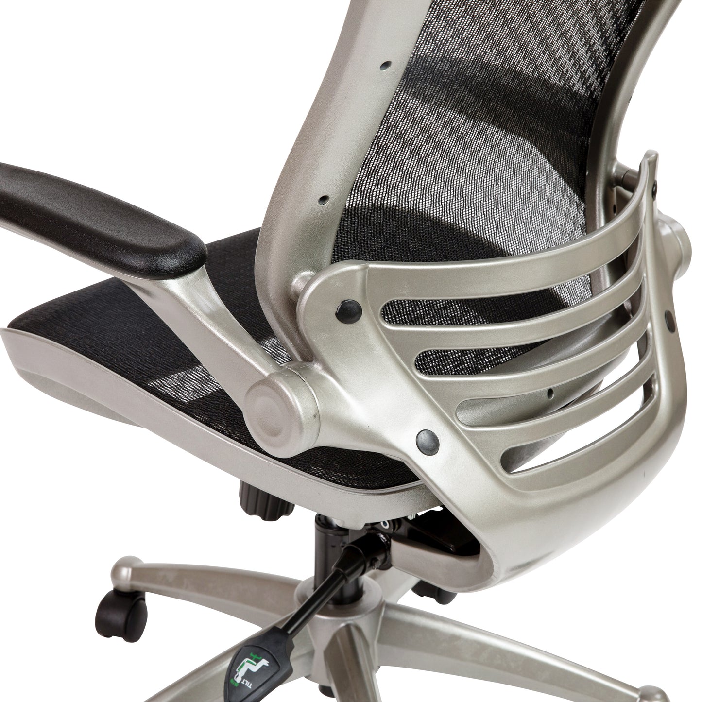 Warfield Mid-Back Transparent Black Mesh Executive Swivel Office Chair with Graphite Silver Frame and Flip-Up Arms Black Mesh/Graphite Silver Frame BL-8801X-BK-GR-GG