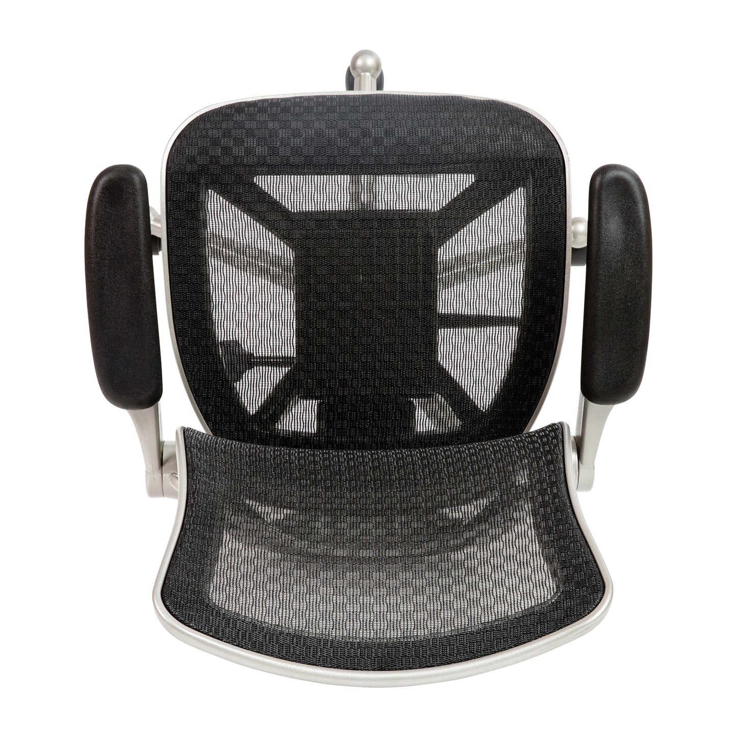 Warfield Mid-Back Transparent Black Mesh Executive Swivel Office Chair with Graphite Silver Frame and Flip-Up Arms Black Mesh/Graphite Silver Frame BL-8801X-BK-GR-GG