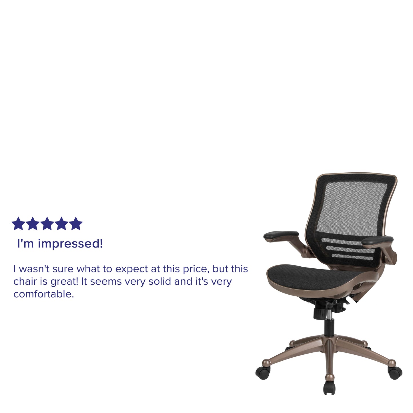 Warfield Mid-Back Transparent Black Mesh Executive Swivel Office Chair with Melrose Gold Frame and Flip-Up Arms Black Mesh/Gold Frame