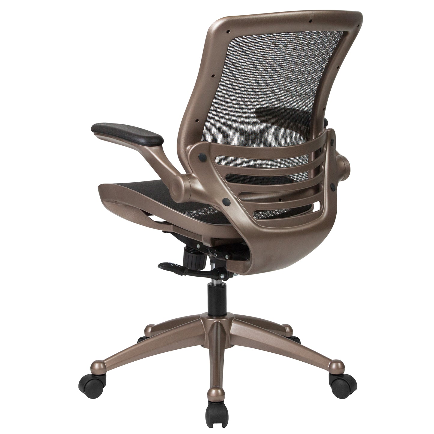 Warfield Mid-Back Transparent Black Mesh Executive Swivel Office Chair with Melrose Gold Frame and Flip-Up Arms Black Mesh/Gold Frame