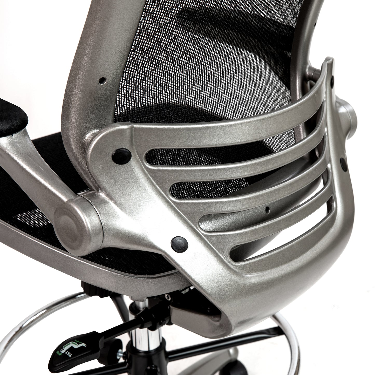 Waylon Mid-Back Transparent Black Mesh Drafting Chair with Graphite Silver Frame and Flip-Up Arms Black Mesh/Graphite Silver Frame