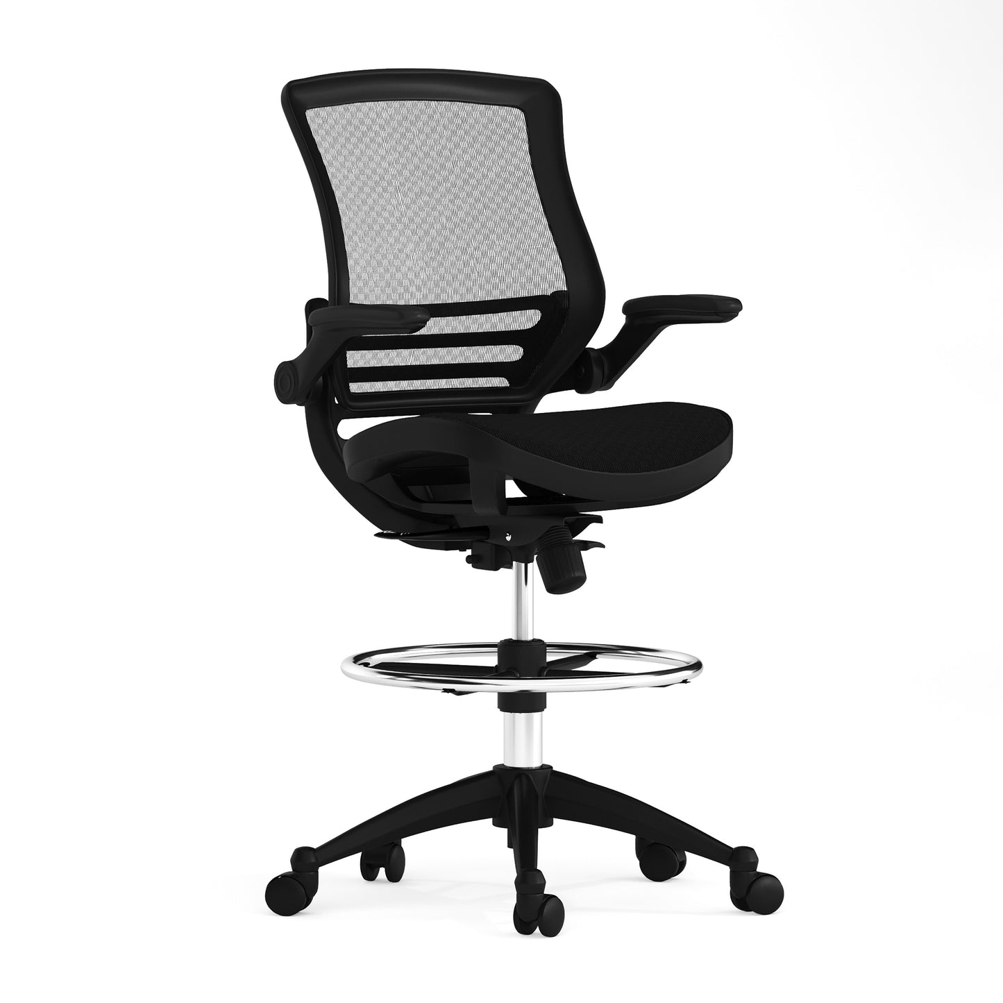 Waylon Mid-Back Transparent Black Mesh Drafting Chair with Black Frame and Flip-Up Arms Black Mesh/Black Frame BL-LB-8801X-D-BLK-GG