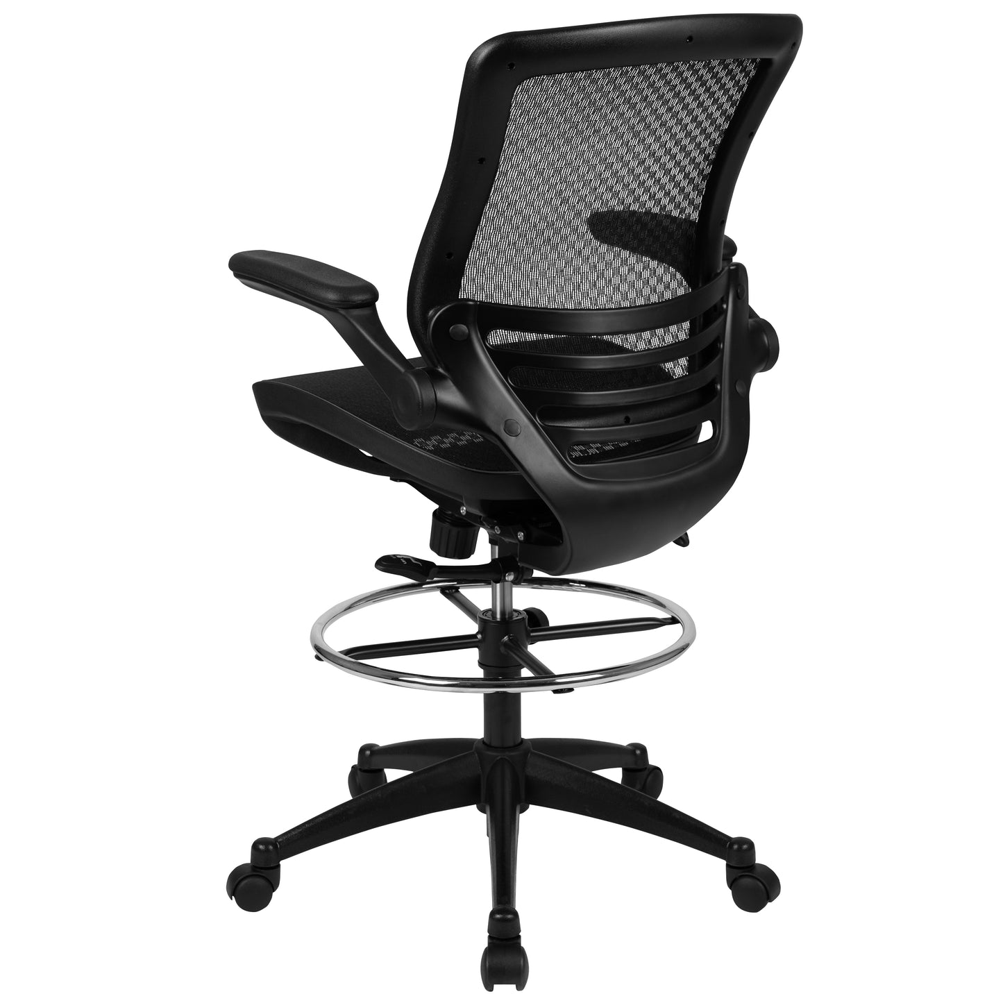 Waylon Mid-Back Transparent Black Mesh Drafting Chair with Black Frame and Flip-Up Arms Black Mesh/Black Frame BL-LB-8801X-D-BLK-GG