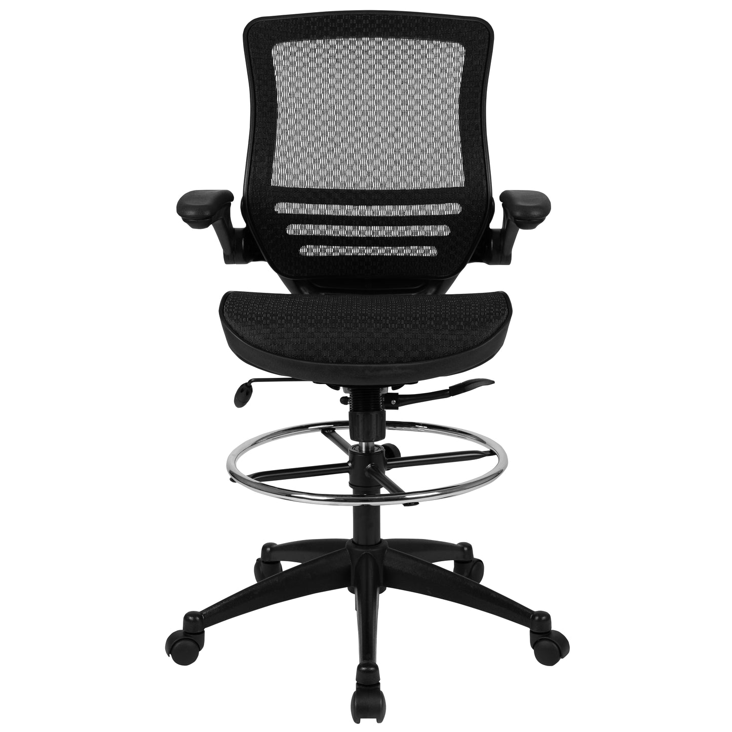 Waylon Mid-Back Transparent Black Mesh Drafting Chair with Black Frame and Flip-Up Arms Black Mesh/Black Frame BL-LB-8801X-D-BLK-GG