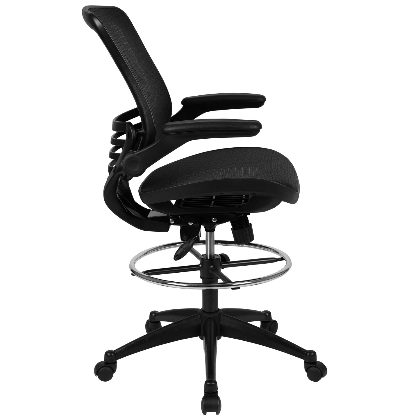 Waylon Mid-Back Transparent Black Mesh Drafting Chair with Black Frame and Flip-Up Arms Black Mesh/Black Frame BL-LB-8801X-D-BLK-GG