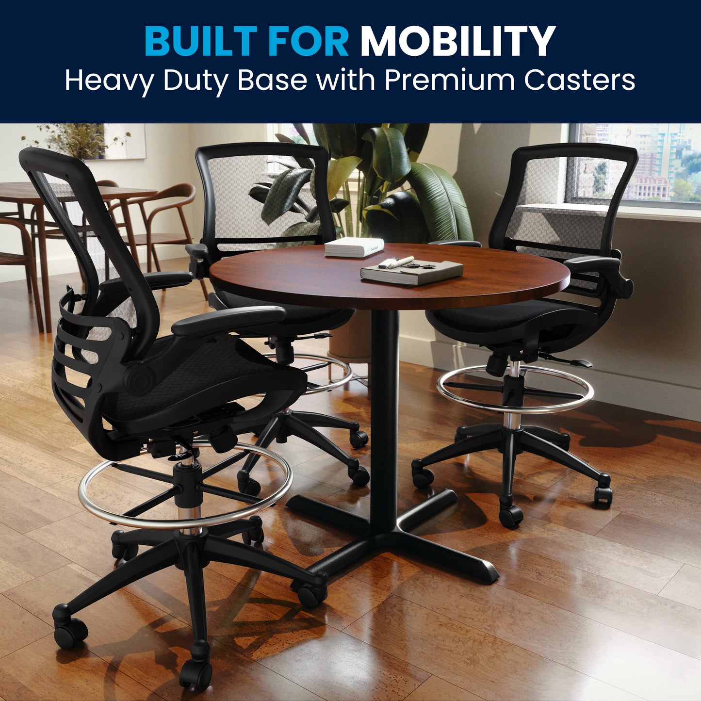 Waylon Mid-Back Transparent Black Mesh Drafting Chair with Black Frame and Flip-Up Arms Black Mesh/Black Frame BL-LB-8801X-D-BLK-GG
