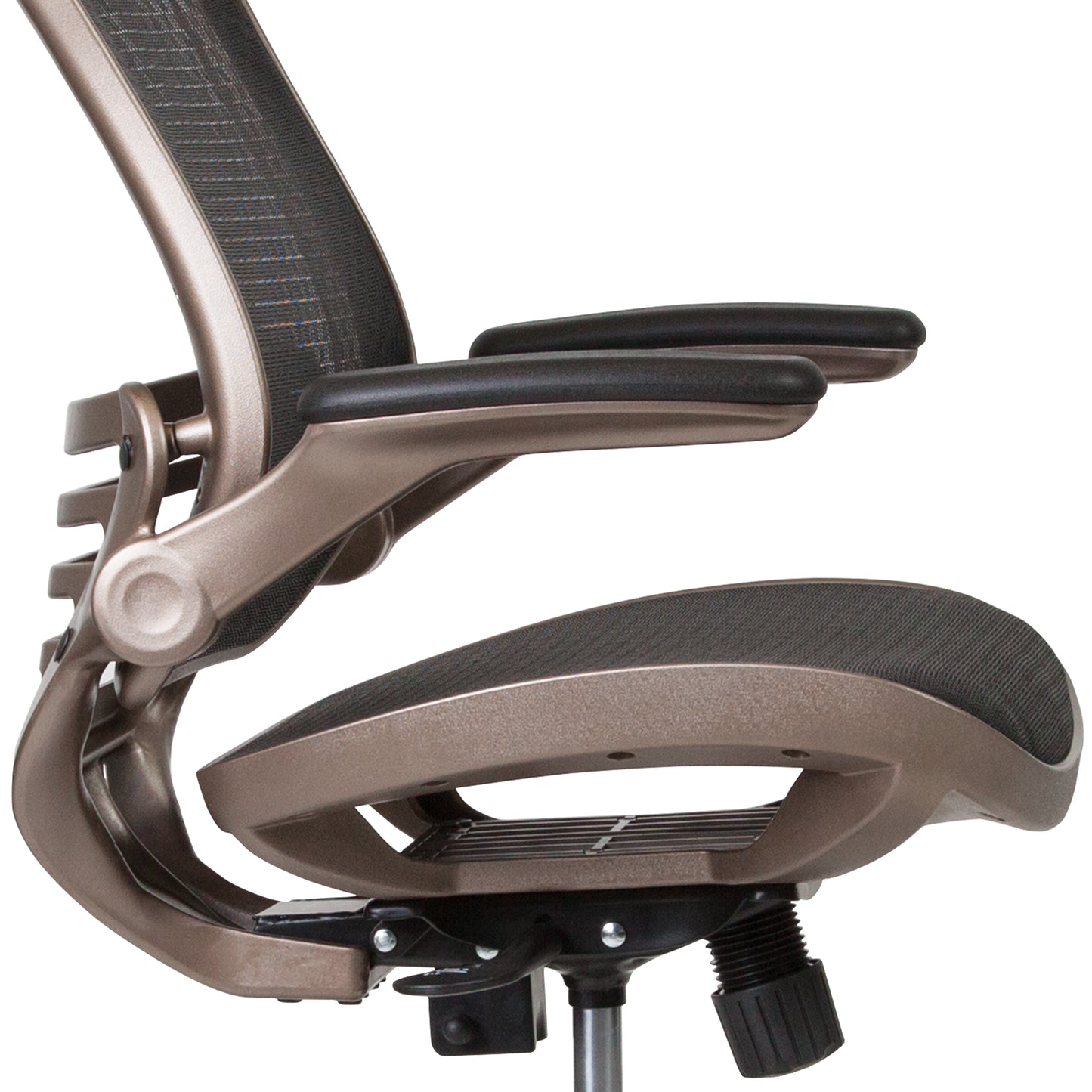 Waylon Mid-Back Transparent Black Mesh Drafting Chair with Melrose Gold Frame and Flip-Up Arms Black Mesh/Gold Frame