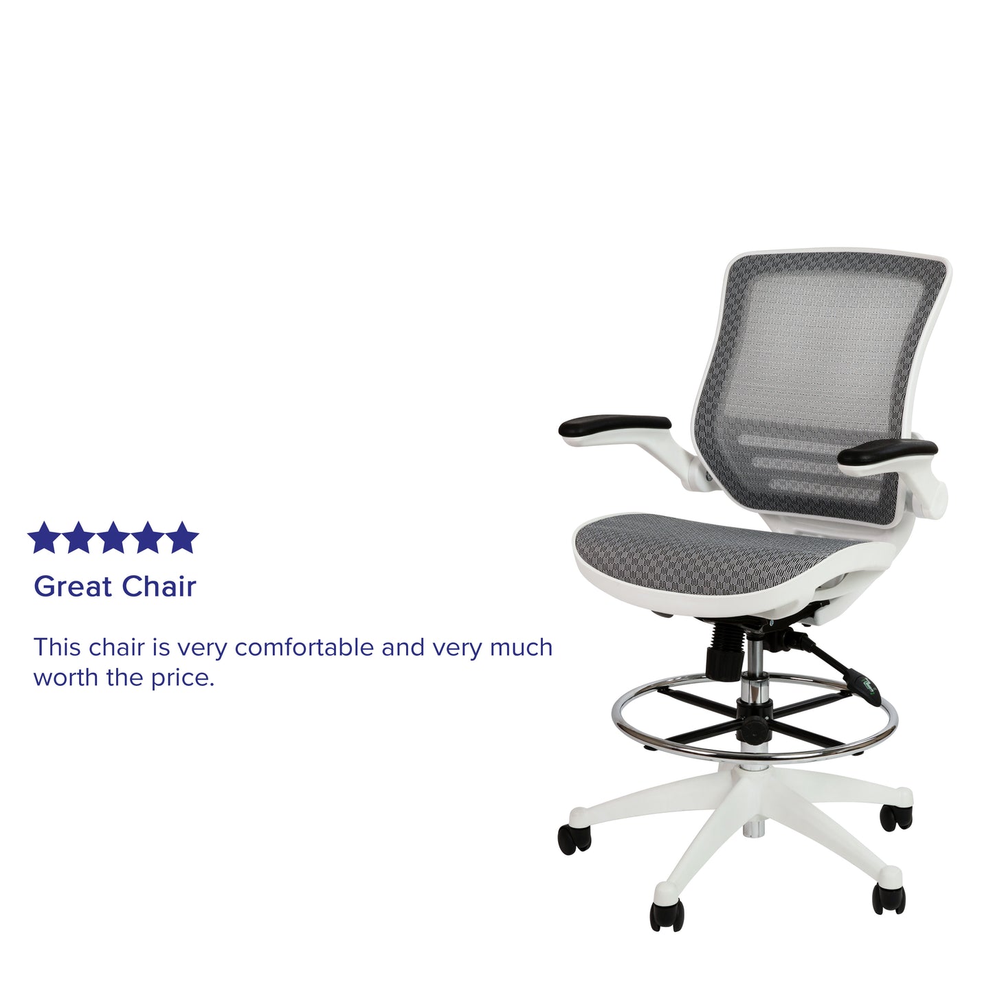 Waylon Mid-Back Transparent Gray Mesh Drafting Chair with White Frame and Flip-Up Arms Gray Mesh/White Frame BL-LB-8801X-D-GR-WH-GG