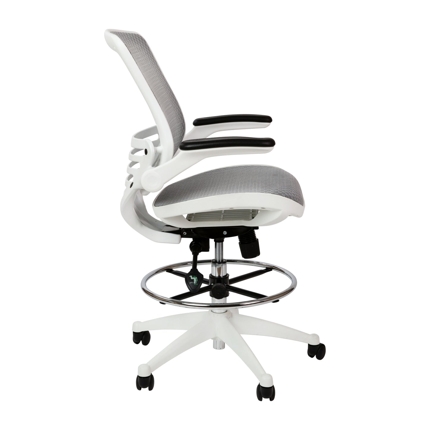 Waylon Mid-Back Transparent Gray Mesh Drafting Chair with White Frame and Flip-Up Arms Gray Mesh/White Frame BL-LB-8801X-D-GR-WH-GG