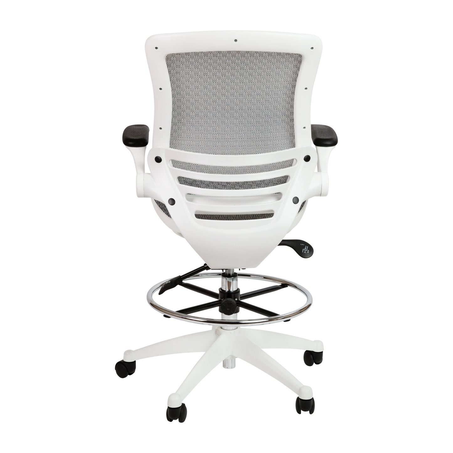 Waylon Mid-Back Transparent Gray Mesh Drafting Chair with White Frame and Flip-Up Arms Gray Mesh/White Frame BL-LB-8801X-D-GR-WH-GG