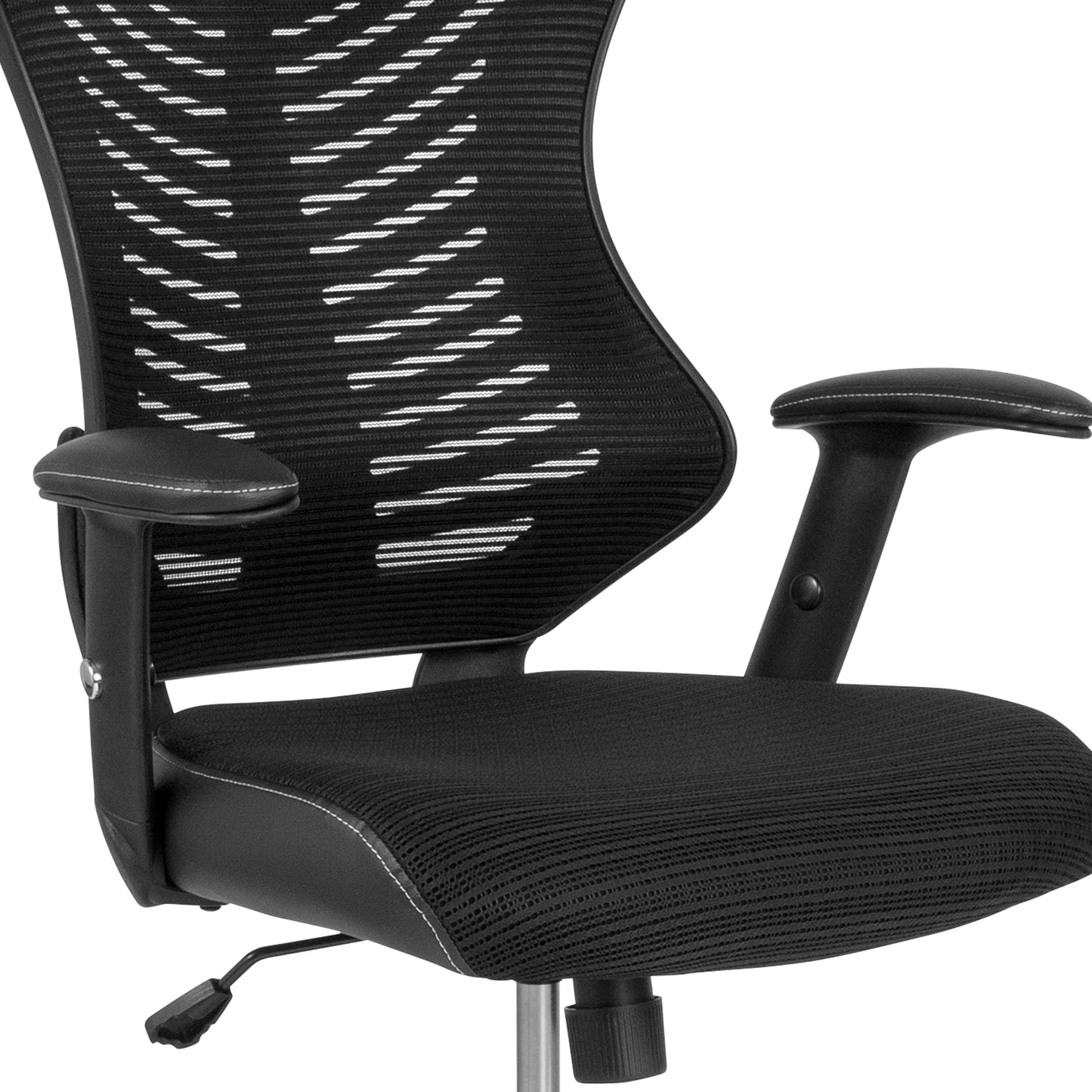 Waylon High Back Designer Black Mesh Drafting Chair with LeatherSoft Sides and Adjustable Arms Black