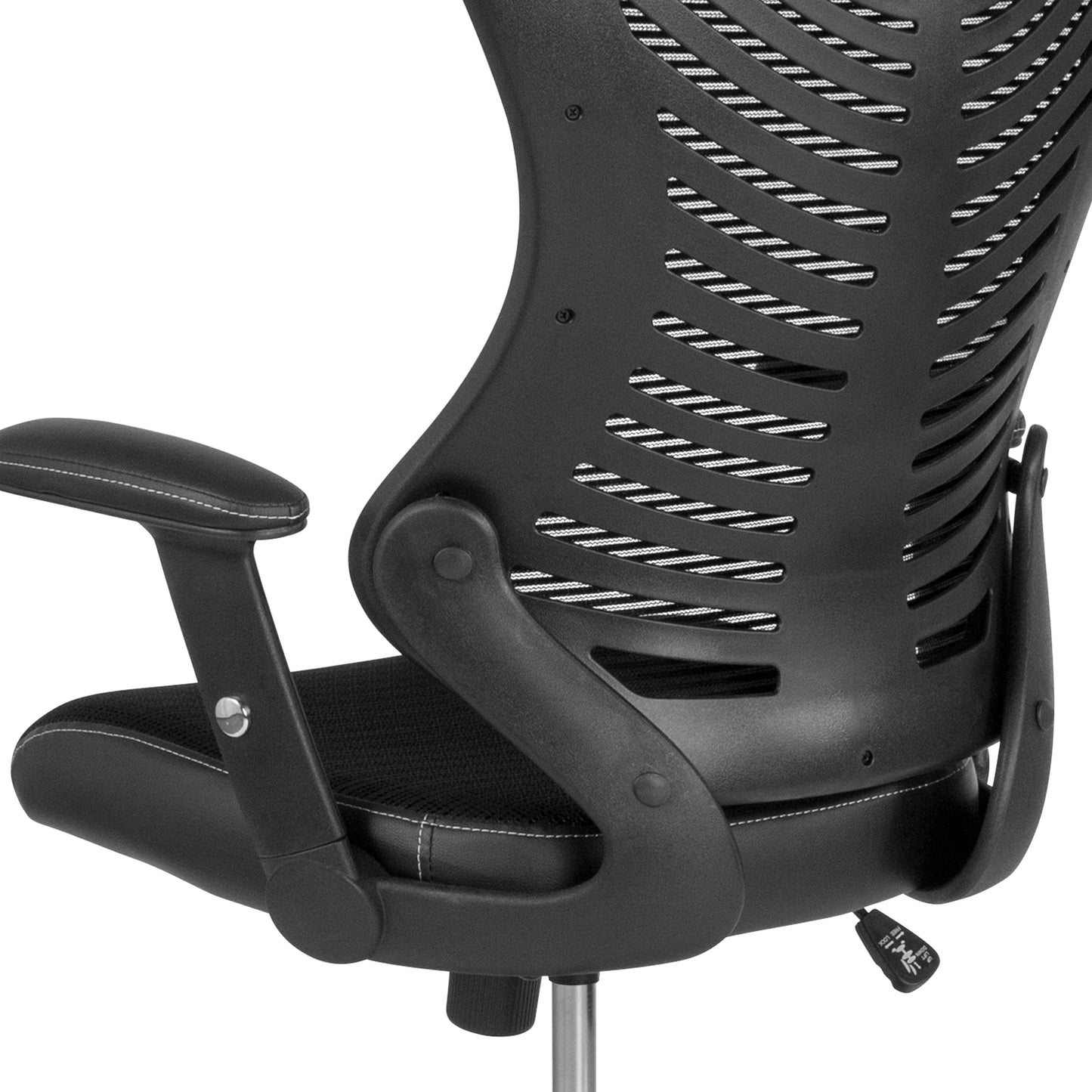 Waylon High Back Designer Black Mesh Drafting Chair with LeatherSoft Sides and Adjustable Arms Black